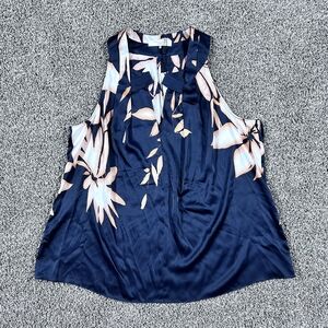 Tahari Women’s Size 1X Evette Navy Multi Floral Sleeveless Top